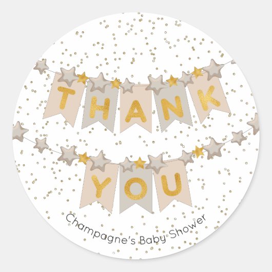 Boho Beige Bunting Flags Gold Bedankt Ronde Sticker (Voorkant)