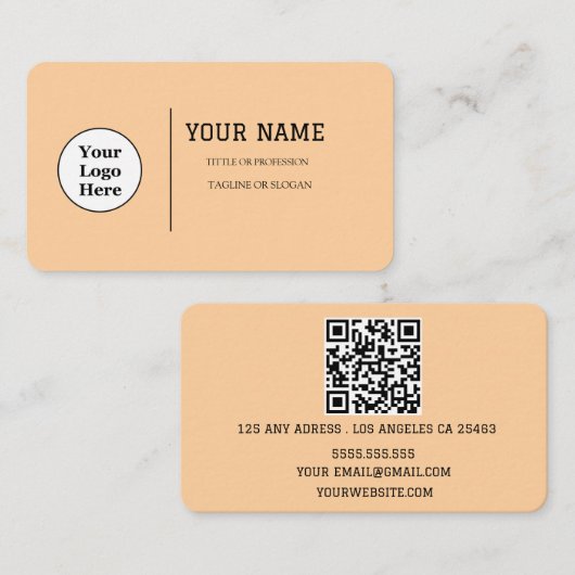 Boho Beige Calligrafie Script QR-code Visitekaartje (Voorkant / Achterkant)