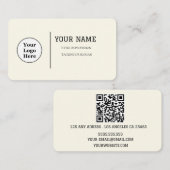 Boho Beige Calligrafie Script QR-code Visitekaartje (Voorkant / Achterkant)