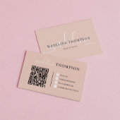 Boho Beige Calligrafie Script QR-code Visitekaartje