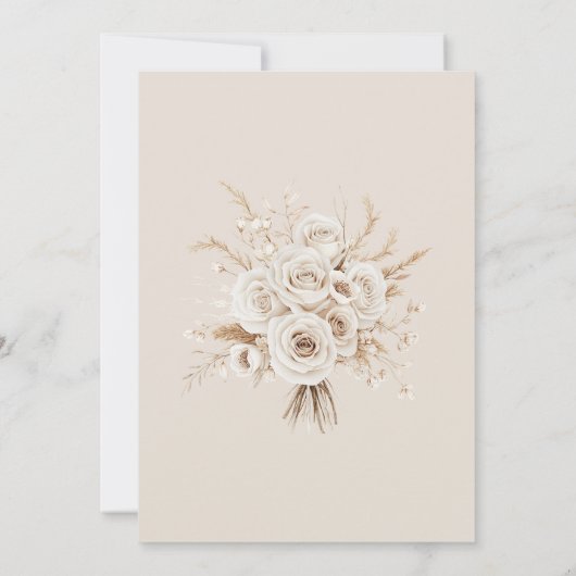 Boho Beige Dried Flower and White Roses Wedding Kaart (Achterkant)
