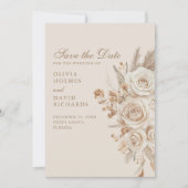 Boho Beige Dried Flowers and Roses Wedding Save The Date (Voorkant)