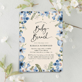 Boho Beige Dusty Blue Floral Baby shower Brunch Kaart
