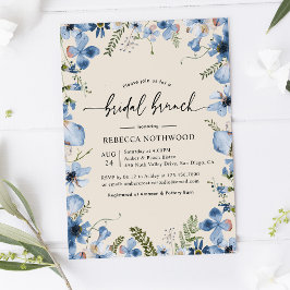 Boho Beige Dusty Blue Floral Bridal Brunch Shower Kaart