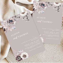 Boho Beige & Dusty Mauve Floral Wedding Invitation Kaart