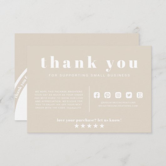 Boho Beige Earth Dank u bestelt Kleine Onderneming Informatiekaartje (Voorkant / Achterkant)