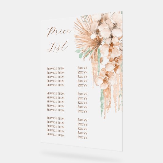 Boho Beige en Mint prijslijst Acryl Bord (Hoek)