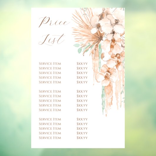 Boho Beige en Mint Prijslijst Raamsticker (Vel 3)