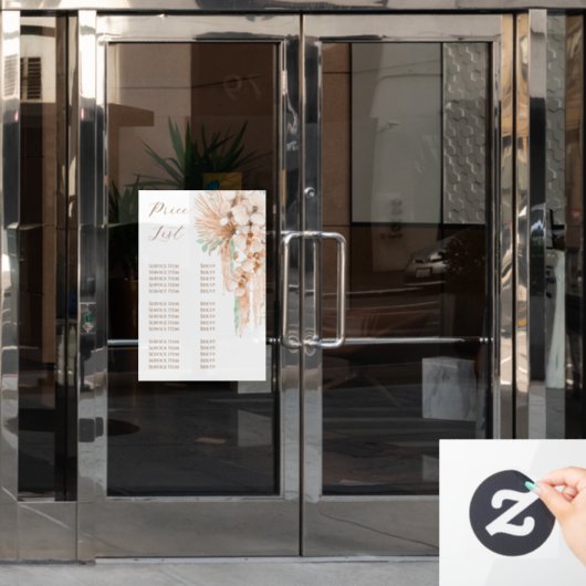 Boho Beige en Mint Prijslijst Raamsticker (Kantoordeur)