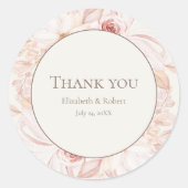 Boho Beige en roze bloemenbruiloft dank u Ronde Sticker (Voorkant)