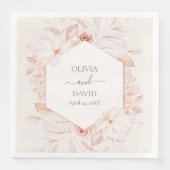 Boho Beige en roze rozen bruiloft servetten (Voorkant)