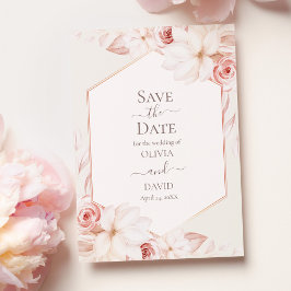 Boho Beige en roze rozen Save the Date Kaart