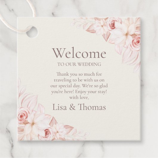 Boho Beige en Roze Rozen Welkom Gift Label (Voorkant)