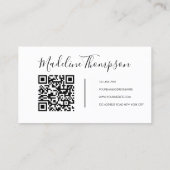 Boho Beige en White Script Calligrafie QR-code Visitekaartje (Achterkant)