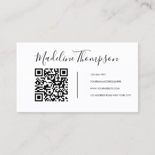 Boho Beige en White Script Calligrafie QR-code Visitekaartje (Achterkant)
