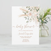 Boho Beige floral Baby shower Invitation Kaart (Staand voorkant)