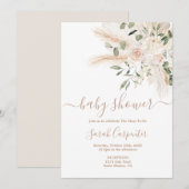 Boho Beige floral Baby shower Invitation Kaart (Voorkant / Achterkant)