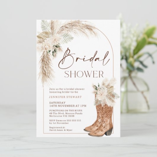 Boho Beige Floral Boots Vrijgezellenfeest Kaart (Staand voorkant)