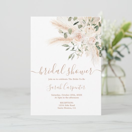 Boho Beige floral Bridal Shower Invitation Kaart (Staand voorkant)