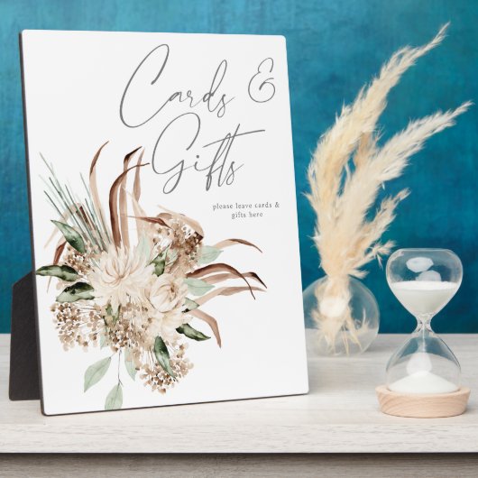 Boho Beige Floral Kaarten Gifts Plaque Fotoplaat (Zijkant)