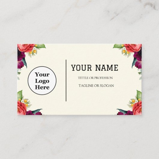 Boho Beige Floral Kalligrafie Script QR-code Visitekaartje (Voorkant)