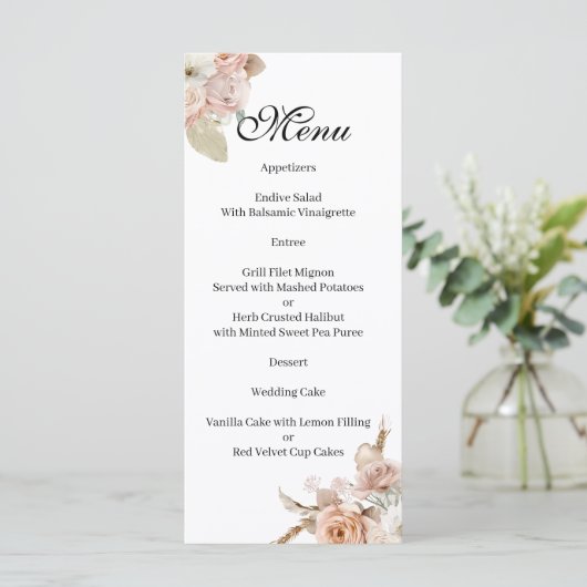 Boho Beige floral  Menu (Staand voorkant)