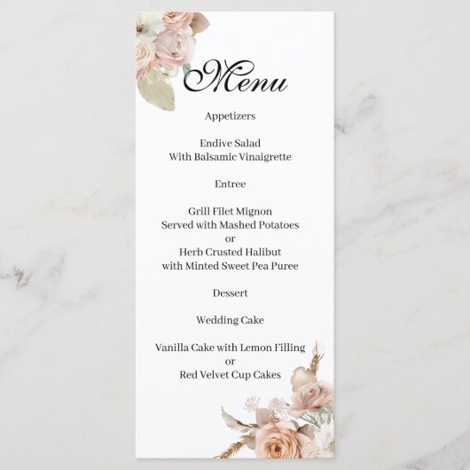 Boho Beige floral  Menu (Voorkant)