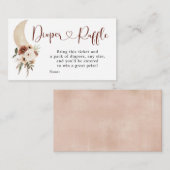 Boho Beige Floral Moon Baby shower Diaper Raffle Informatiekaartje (Voorkant / Achterkant)