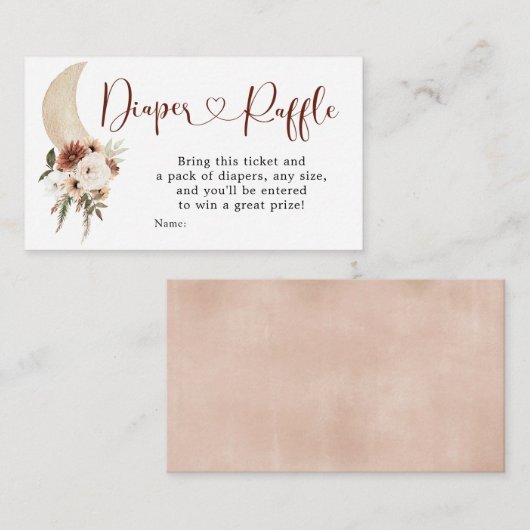 Boho Beige Floral Moon Baby shower Diaper Raffle Informatiekaartje (Voorkant / Achterkant)