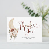 Boho Beige Floral Moon Baby shower Hartelijk dank Bedankkaart (Staand voorkant)