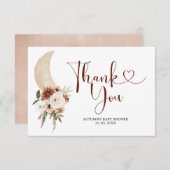 Boho Beige Floral Moon Baby shower Hartelijk dank Bedankkaart (Voorkant / Achterkant)
