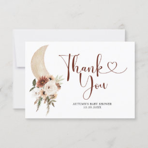 Boho Beige Floral Moon Baby shower Hartelijk dank Bedankkaart