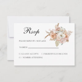 Boho beige floral RSVP card Kaartje