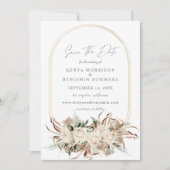 Boho Beige Floral Save the Date Photo Invitation Kaart (Voorkant)