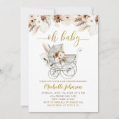Boho Beige Floral Stroller Baby shower Uitnodiging (Voorkant)