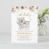 Boho Beige Floral Stroller Baby shower Uitnodiging (Staand voorkant)