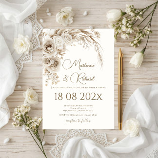 Boho beige floral wedding kaart