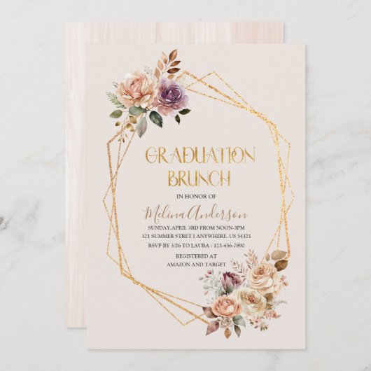 Boho Beige Flowesr Gold waterverf afstuderen br Kaart (Voorkant / Achterkant)