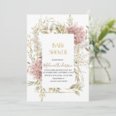 Boho Beige Flowesr Gold waterverf baby shower Kaart (Staand voorkant)