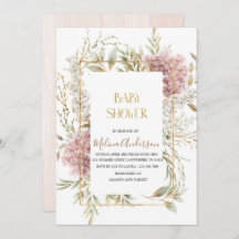 Boho Beige Flowesr Gold waterverf baby shower