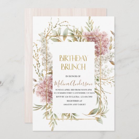 Boho Beige Flowesr Gold waterverf verjaardagscru Kaart (Voorkant / Achterkant)