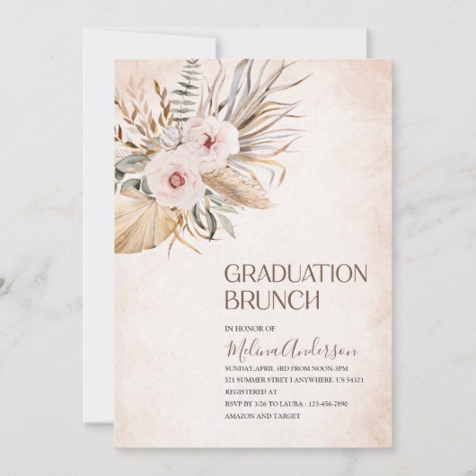 Boho Beige Flowesr waterverf afstuderen brunch Kaart (Voorkant)
