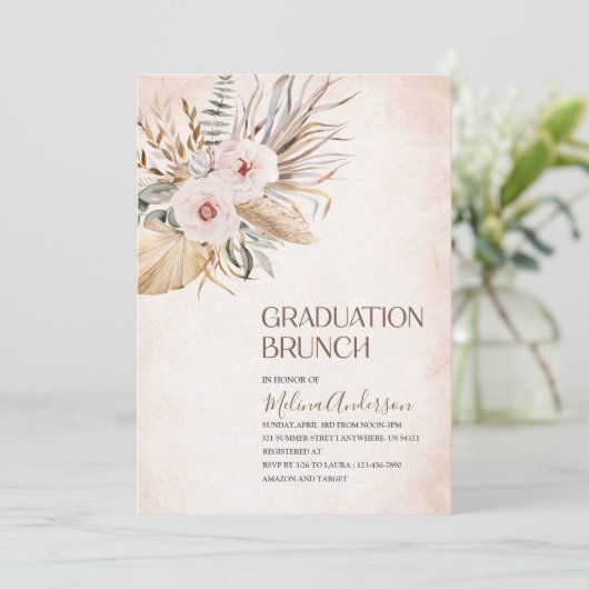 Boho Beige Flowesr waterverf afstuderen brunch Kaart (Staand voorkant)