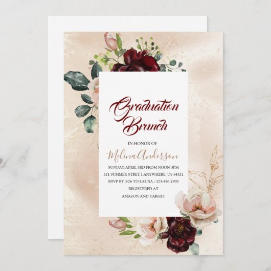 Boho Beige Flowesr waterverf afstuderen brunch Kaart (Voorkant / Achterkant)