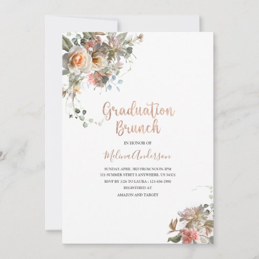 Boho Beige Flowesr waterverf afstuderen brunch Kaart (Voorkant)