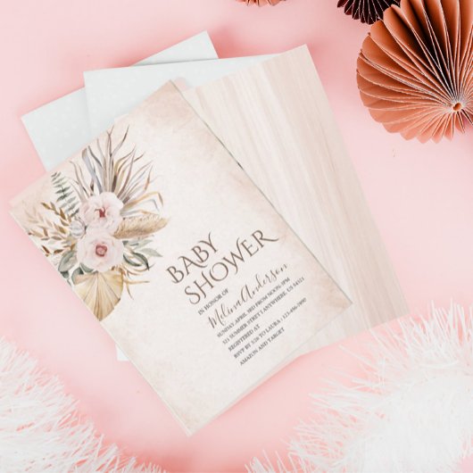 Boho Beige Flowesr waterverf baby shower Kaart