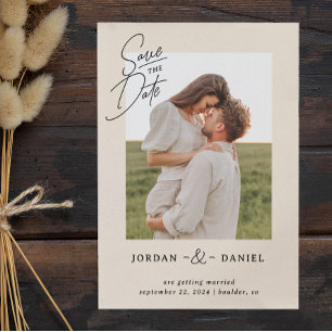 Boho Beige Foto Save The Date Kaart