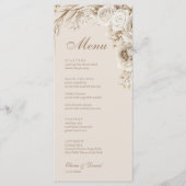 Boho Beige gedroogde bloem en witte rozen bruiloft Menu (Voorkant)