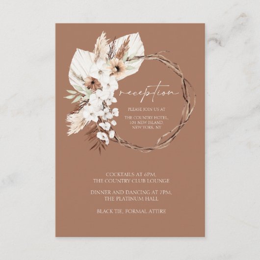 Boho Beige gedroogde bloemenkrans bruiloft recepti Informatiekaartje (Voorkant)