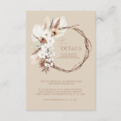 Boho Beige Gedroogde Bloemenkrans Wedding Details Informatiekaartje (Voorkant)
